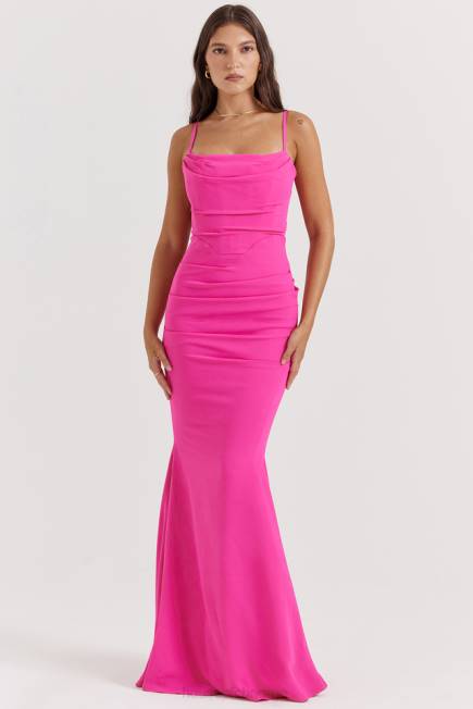 klær milena hot pink korsett maxi kjole House of CB J6RL181