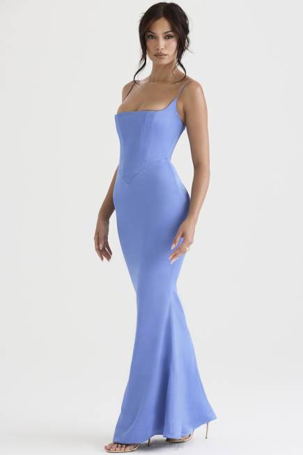 klær olivette periwinkle sateng korsett maxi kjole House of CB J6RL397
