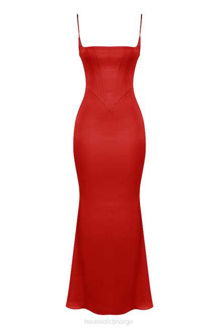 klær olivette rød rose sateng korsett maxi kjole House of CB J6RL291