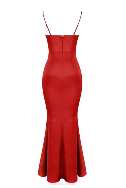 klær olivette rød rose sateng korsett maxi kjole House of CB J6RL291