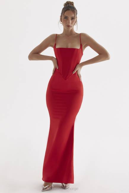 klær olivette rød rose sateng korsett maxi kjole House of CB J6RL291