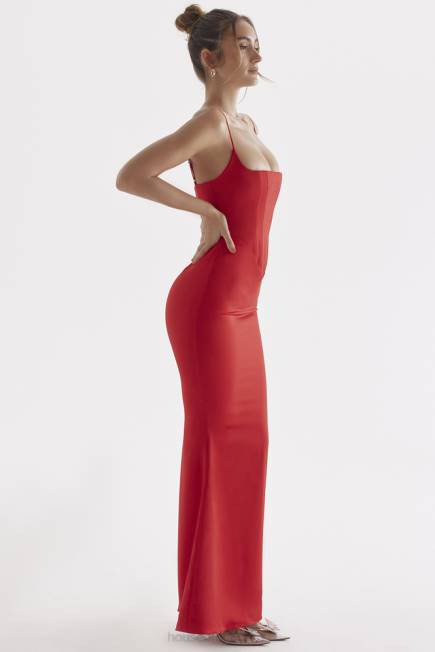 klær olivette rød rose sateng korsett maxi kjole House of CB J6RL291