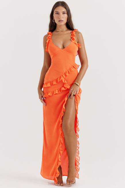 klær pixie flame oransje volang maxi kjole House of CB J6RL191