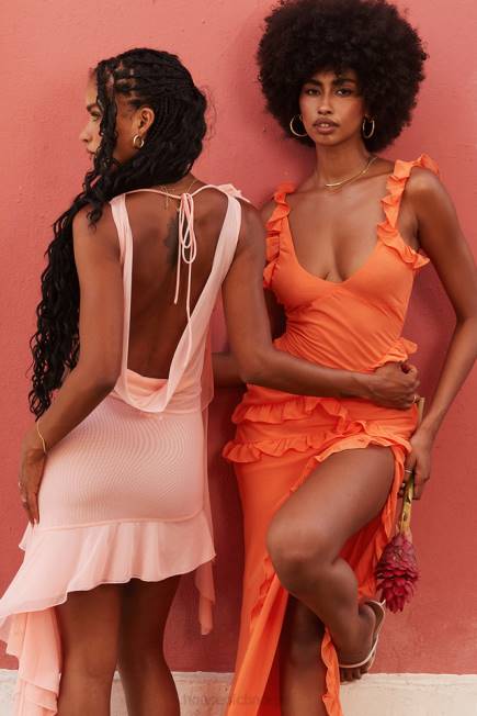 klær pixie flame oransje volang maxi kjole House of CB J6RL191