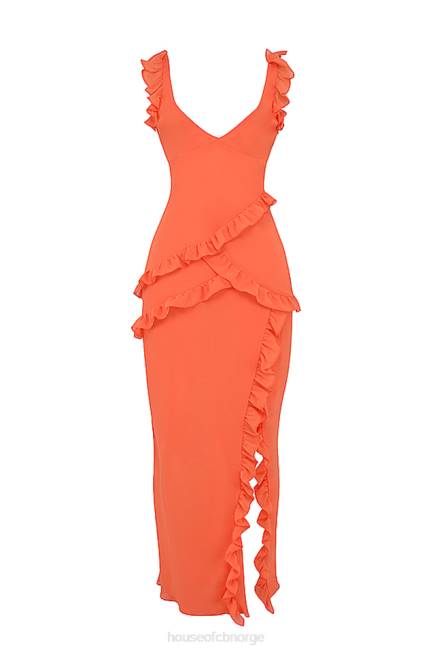 klær pixie flame oransje volang maxi kjole House of CB J6RL191