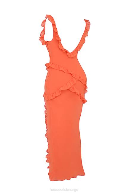 klær pixie flame oransje volang maxi kjole House of CB J6RL191
