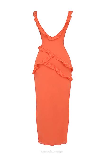 klær pixie flame oransje volang maxi kjole House of CB J6RL191