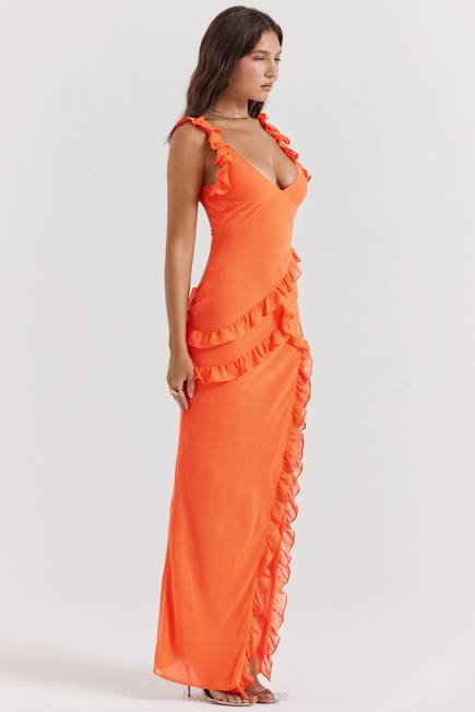 klær pixie flame oransje volang maxi kjole House of CB J6RL191
