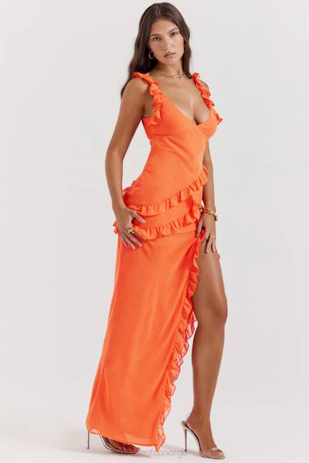 klær pixie flame oransje volang maxi kjole House of CB J6RL191