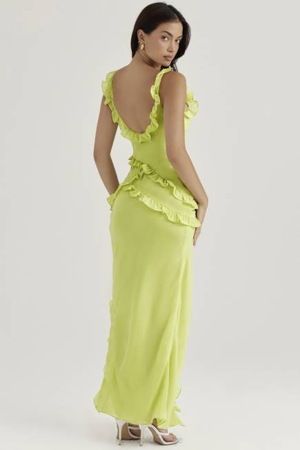 klær pixie lime volang maxi kjole House of CB J6RL414