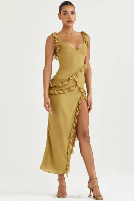 klær pixie oliven volang maxi kjole House of CB J6RL452