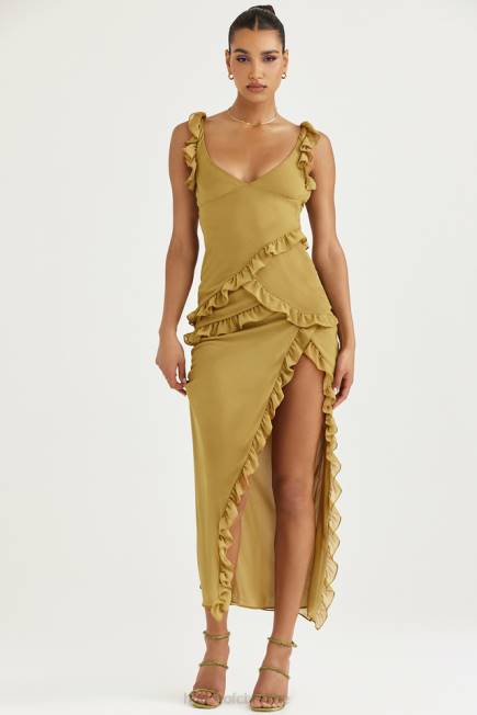 klær pixie oliven volang maxi kjole House of CB J6RL452