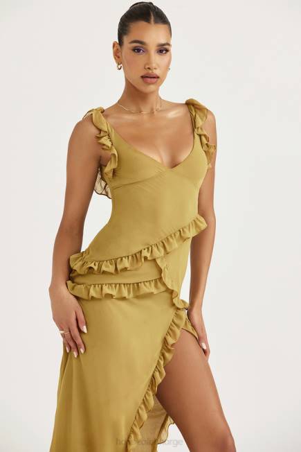 klær pixie oliven volang maxi kjole House of CB J6RL452