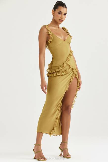 klær pixie oliven volang maxi kjole House of CB J6RL452