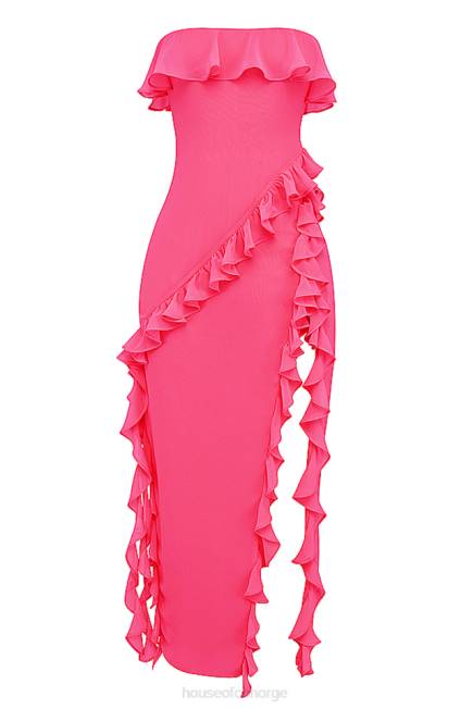 klær sarina fuchsia maxikjole med volang House of CB J6RL189