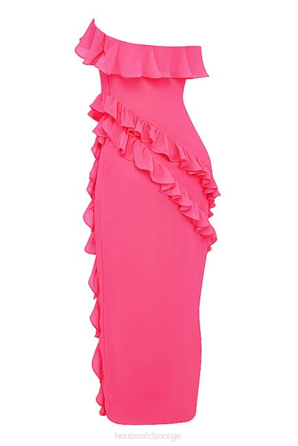 klær sarina fuchsia maxikjole med volang House of CB J6RL189