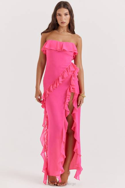 klær sarina fuchsia maxikjole med volang House of CB J6RL189