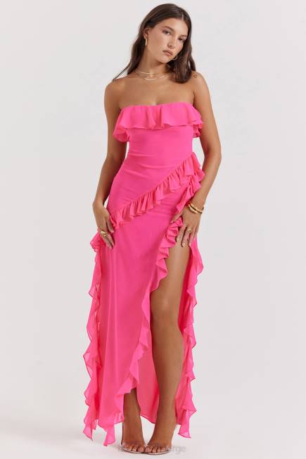 klær sarina fuchsia maxikjole med volang House of CB J6RL189