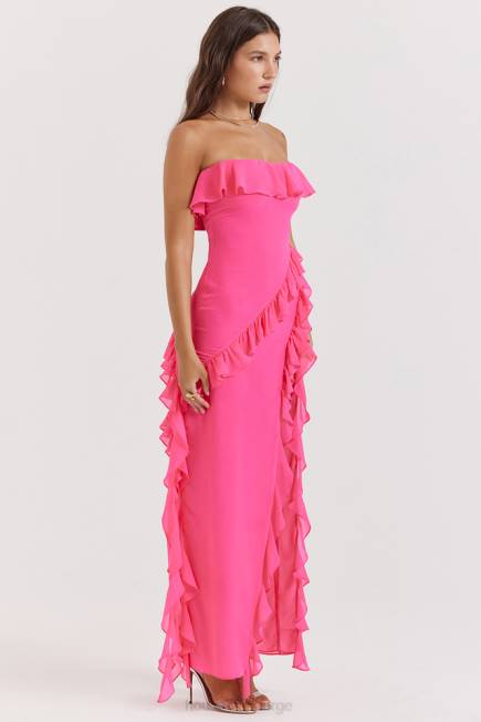 klær sarina fuchsia maxikjole med volang House of CB J6RL189