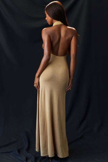 klær selia gold strikket maxi kjole House of CB J6RL113