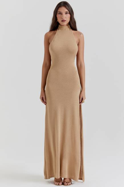 klær selia gold strikket maxi kjole House of CB J6RL113
