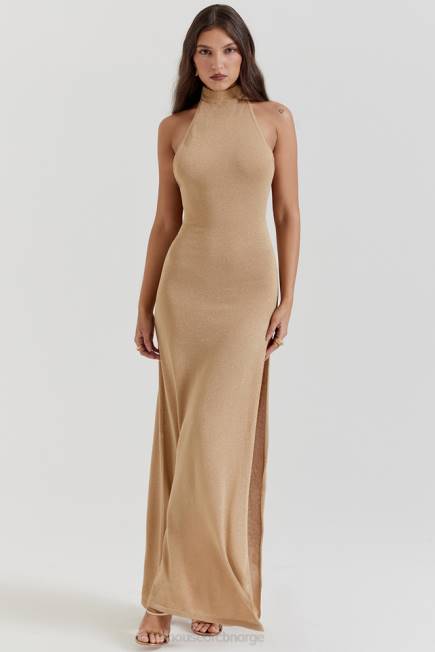 klær selia gold strikket maxi kjole House of CB J6RL113