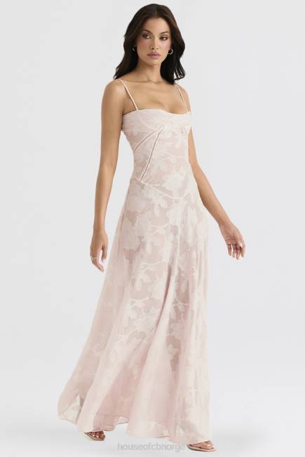 klær seren myk rosa floral maxi-kjole med blonder bak House of CB J6RL366