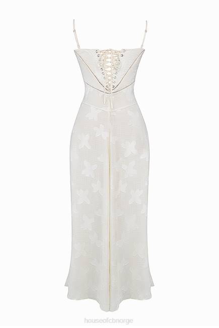 klær seren vintage kremblomstret maxi-kjole med blonder bak House of CB J6RL176