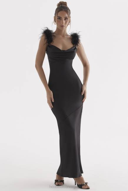 klær tabitha svart sateng maxi kjole House of CB J6RL299