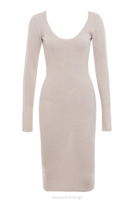 klær adeline taupe ribbestrikket midikjole House of CB J6RL584
