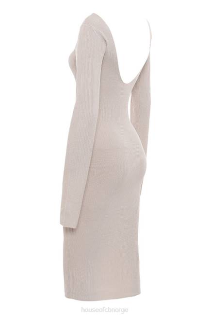 klær adeline taupe ribbestrikket midikjole House of CB J6RL584