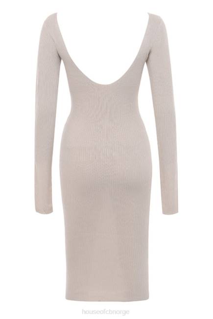 klær adeline taupe ribbestrikket midikjole House of CB J6RL584