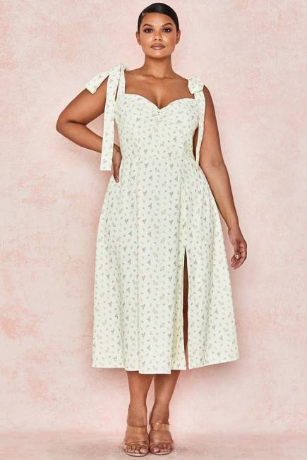 klær alicia sitron midi sundress med blomstermønster House of CB J6RL612