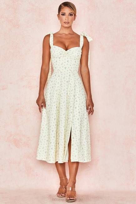 klær alicia sitron midi sundress med blomstermønster House of CB J6RL612