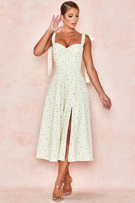 klær alicia sitron midi sundress med blomstermønster House of CB J6RL612