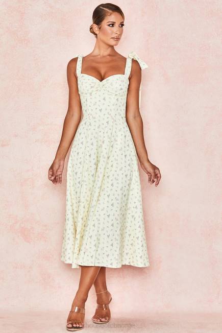 klær alicia sitron midi sundress med blomstermønster House of CB J6RL612