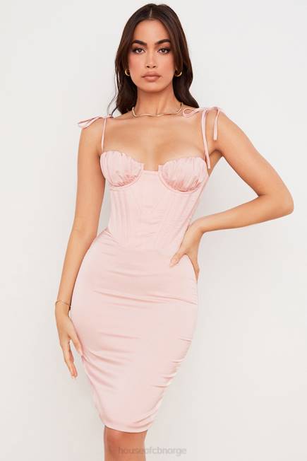 klær alma blush rosa sateng korsett midikjole House of CB J6RL546