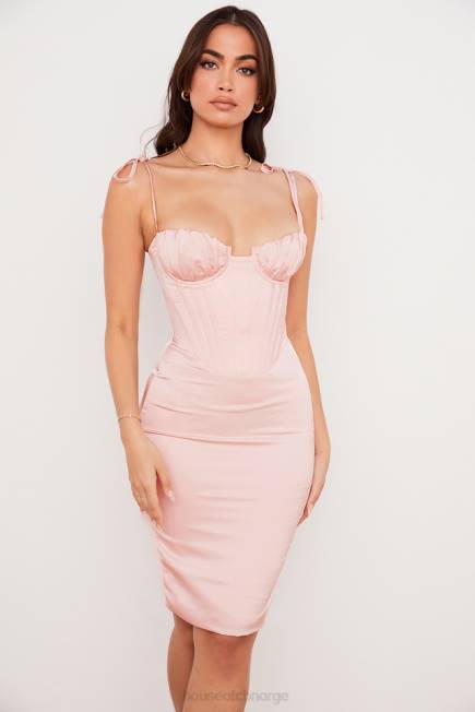 klær alma blush rosa sateng korsett midikjole House of CB J6RL546