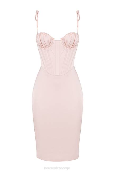 klær alma blush rosa sateng korsett midikjole House of CB J6RL546
