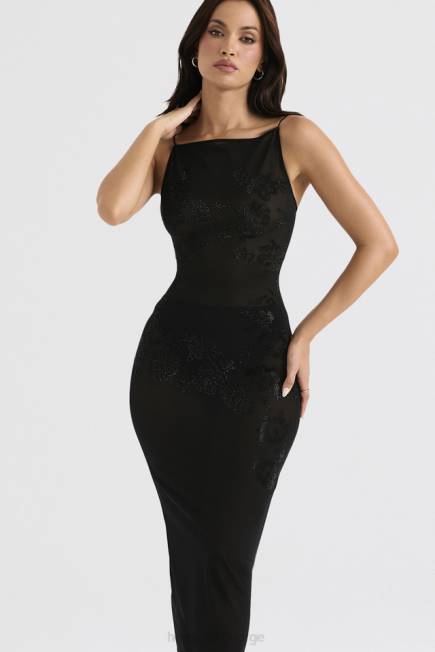 klær amirah sort mesh krystallpyntet midikjole House of CB J6RL367