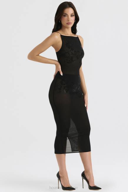 klær amirah sort mesh krystallpyntet midikjole House of CB J6RL367