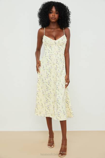 klær annabella sitron floral midi sol kjole House of CB J6RL552