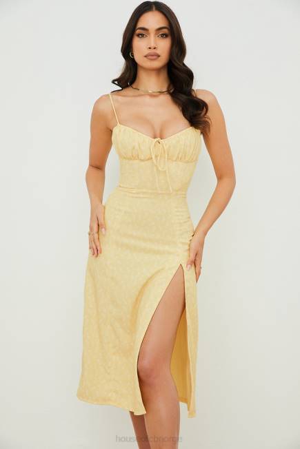 klær carina gul floral bustier midikjole House of CB J6RL554