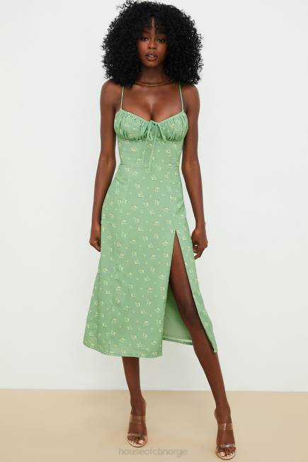 klær carina oliven floral bustier midikjole House of CB J6RL557