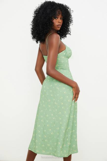 klær carina oliven floral bustier midikjole House of CB J6RL557