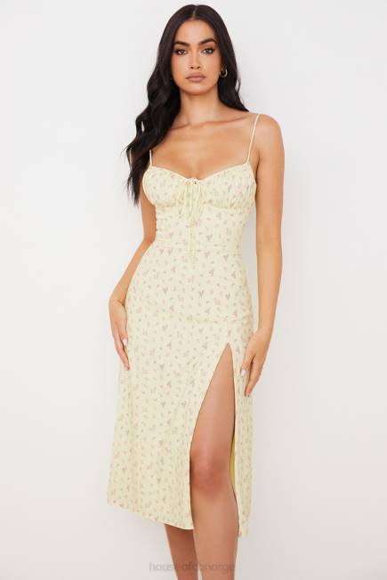klær carina sitron floral bustier midikjole House of CB J6RL564