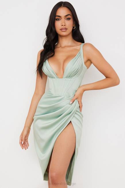 klær faye pistachio sateng korsett midikjole House of CB J6RL563