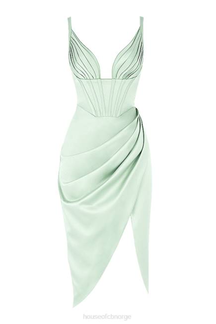 klær faye pistachio sateng korsett midikjole House of CB J6RL563