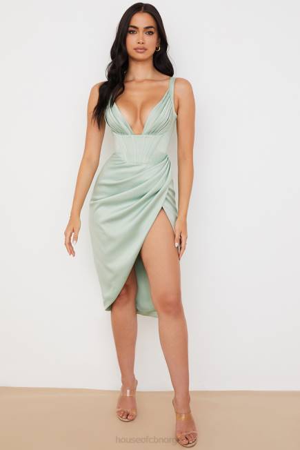 klær faye pistachio sateng korsett midikjole House of CB J6RL563