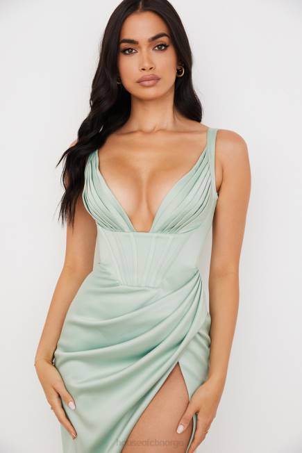 klær faye pistachio sateng korsett midikjole House of CB J6RL563